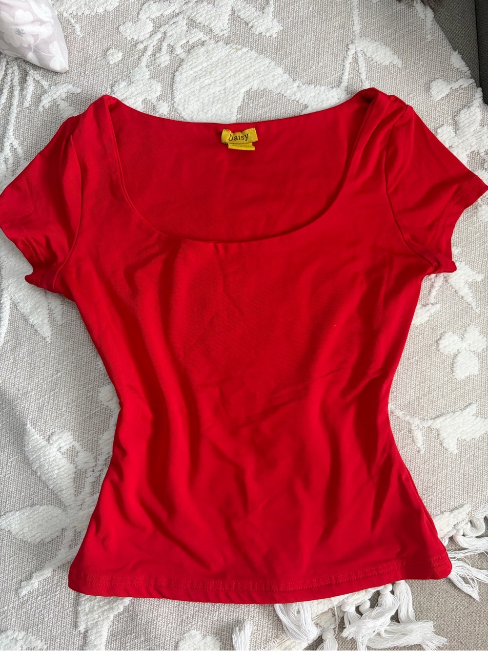 Daisy Bright Red Scoop Neck Short Sleeve Tee